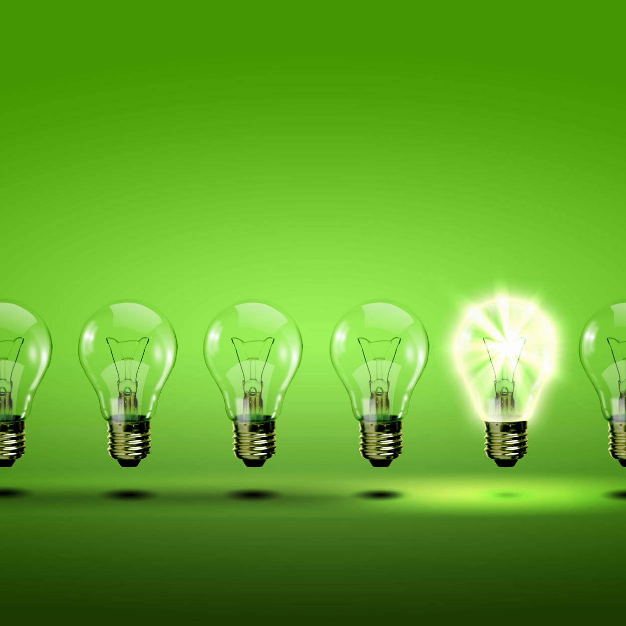 Række af pærer hvor én er tændt