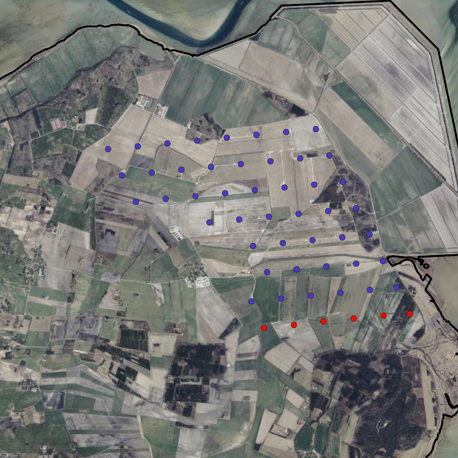 Kort med eksisterende og nye vindmoeller på energianlæg ved Overgaard