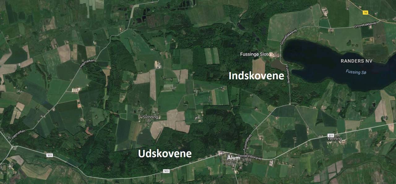 Kort med indskovene og udskovene i Fussingø
