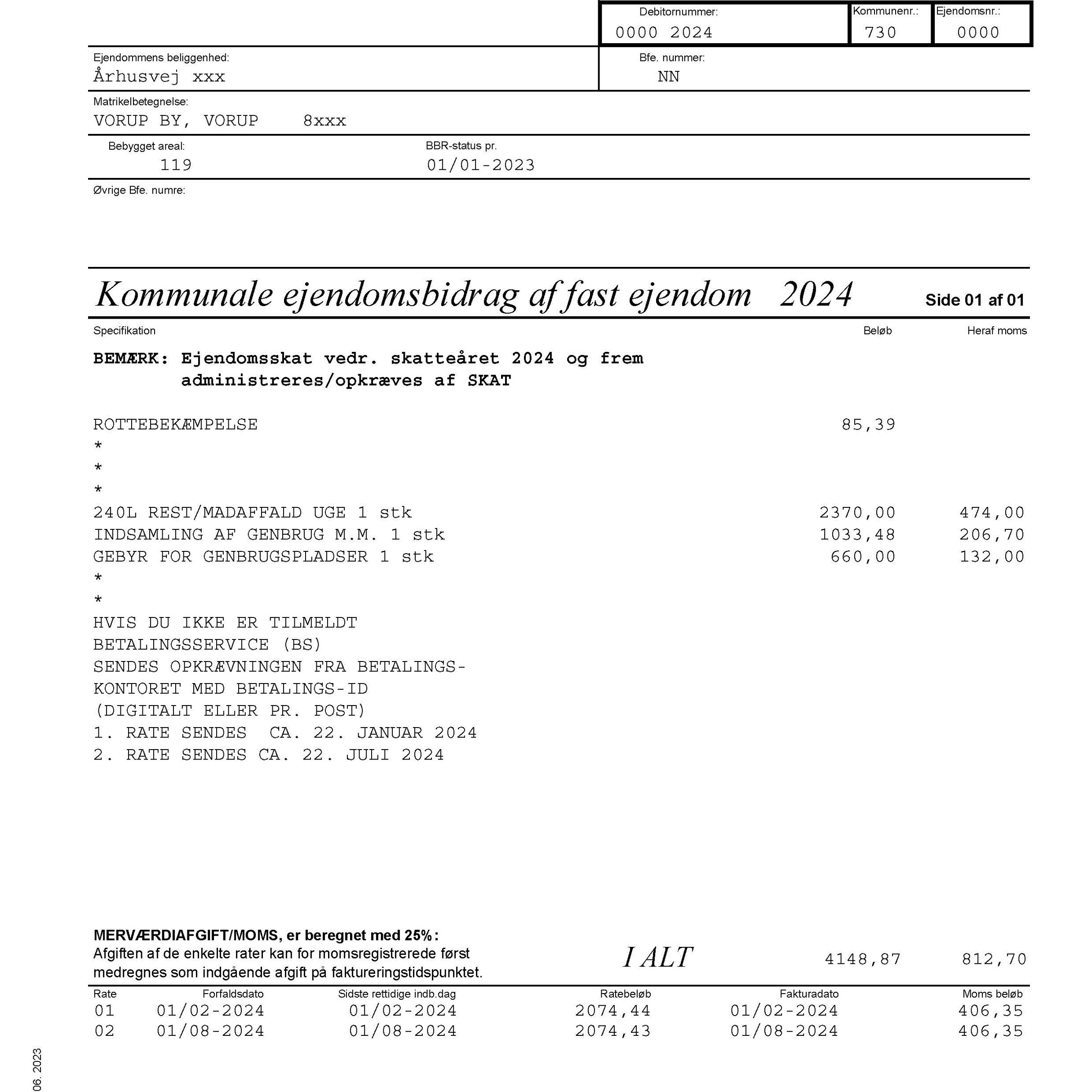 Udsnit af bidragsbillet