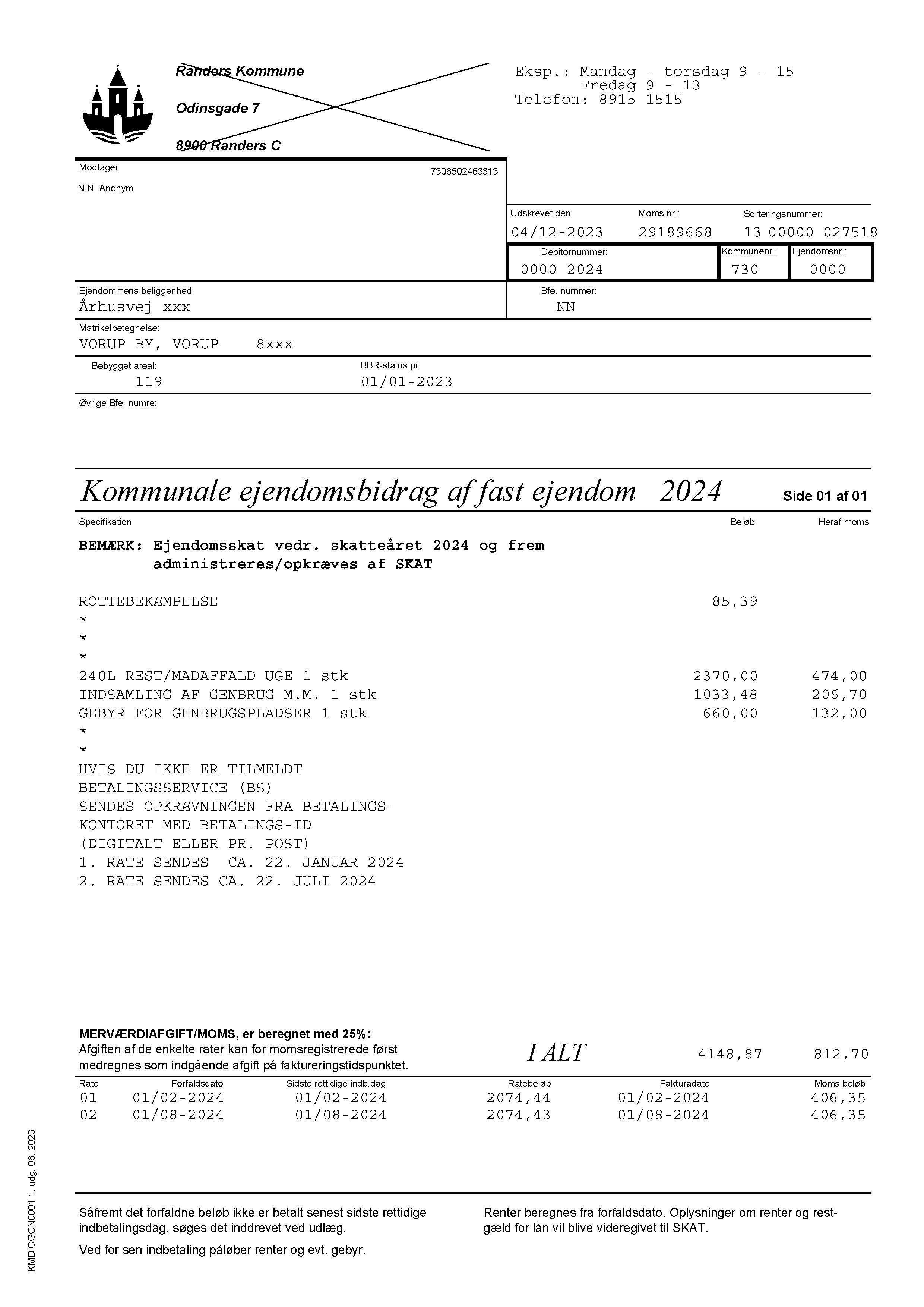 Udsnit af bidragsbillet