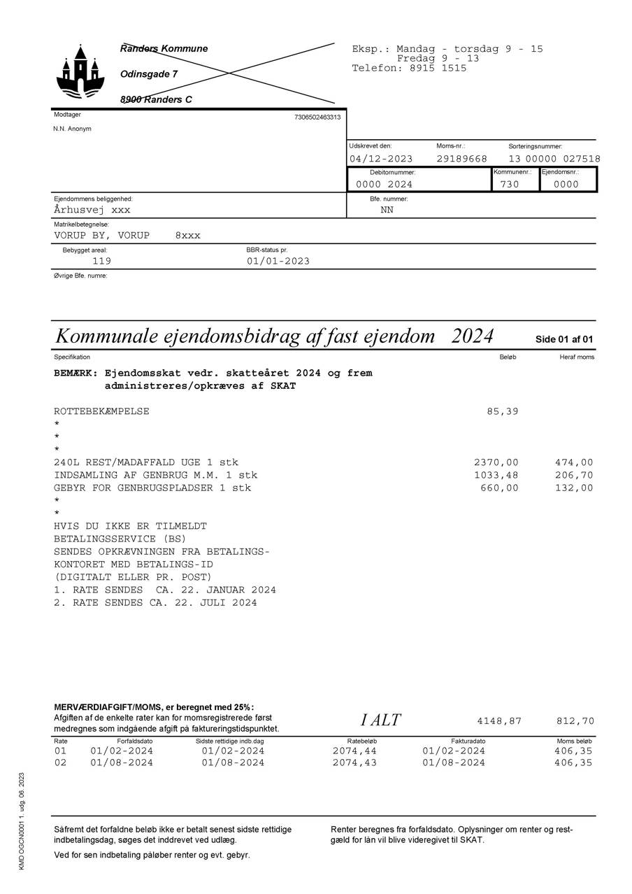 Udsnit af bidragsbillet