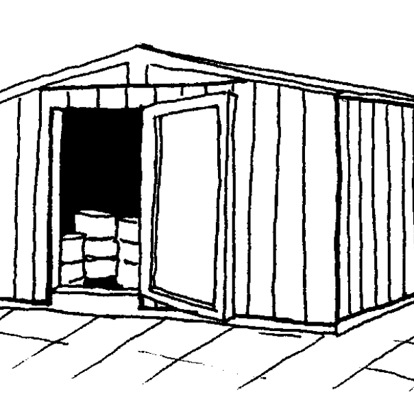 Et lukket skur med tæt befæstet gulv og opkant.