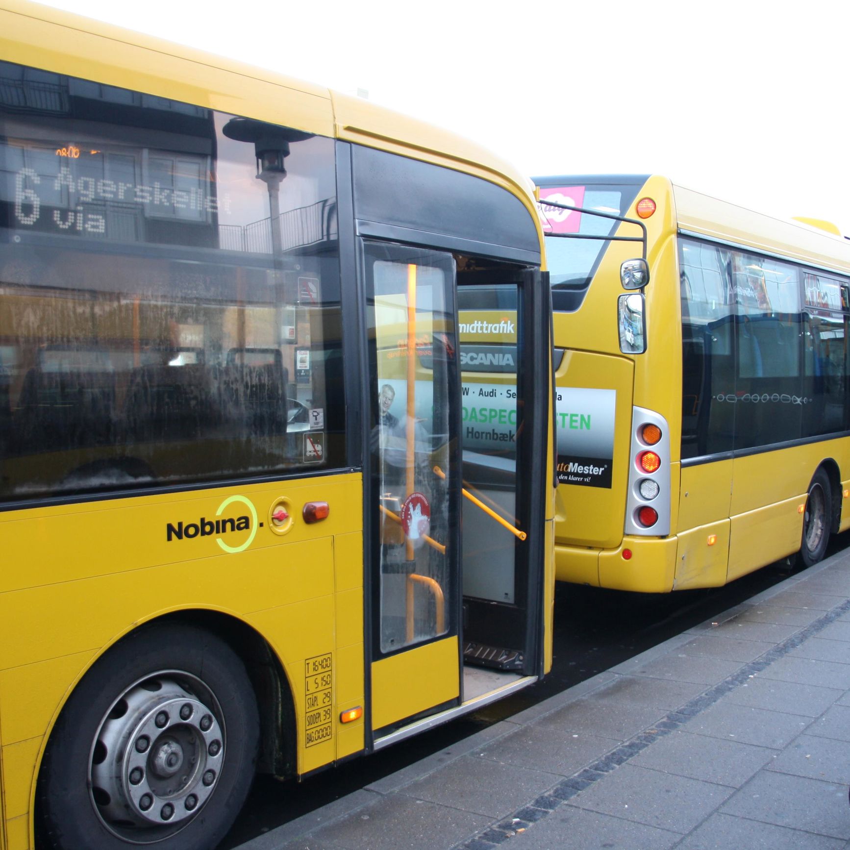 Gule lokalbusser i Randers Kommune.