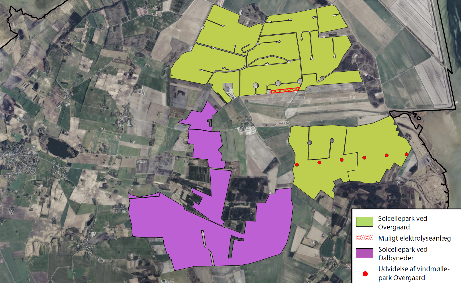 Solcelleparker ved Overgaard og Dalbyneder samt muligt elektrolysenanlæg på energianlæg ved Overgaard